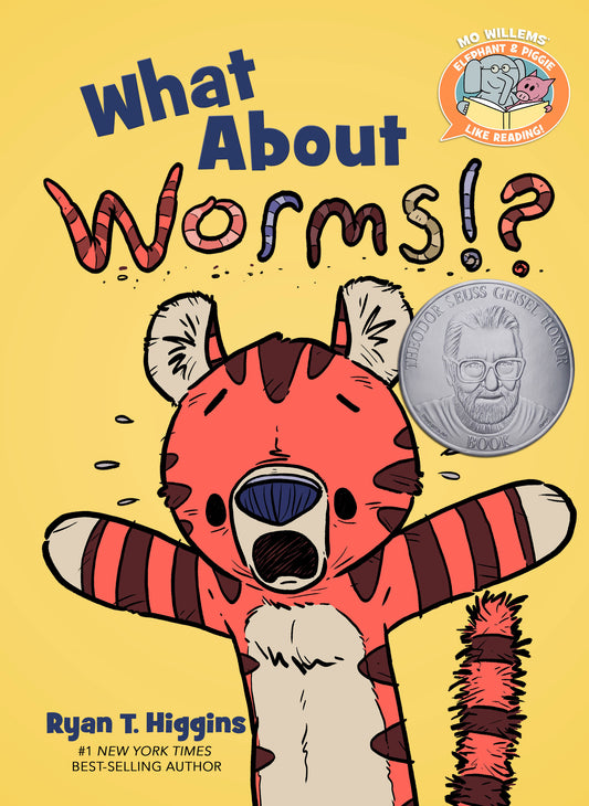Illustrated children's book cover showing a nervous tiger reacting to worms