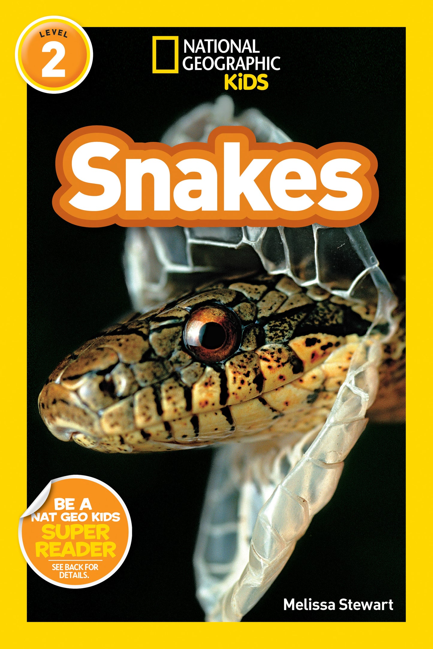 Close-up of a snake shedding its skin on the cover of a kids' book.