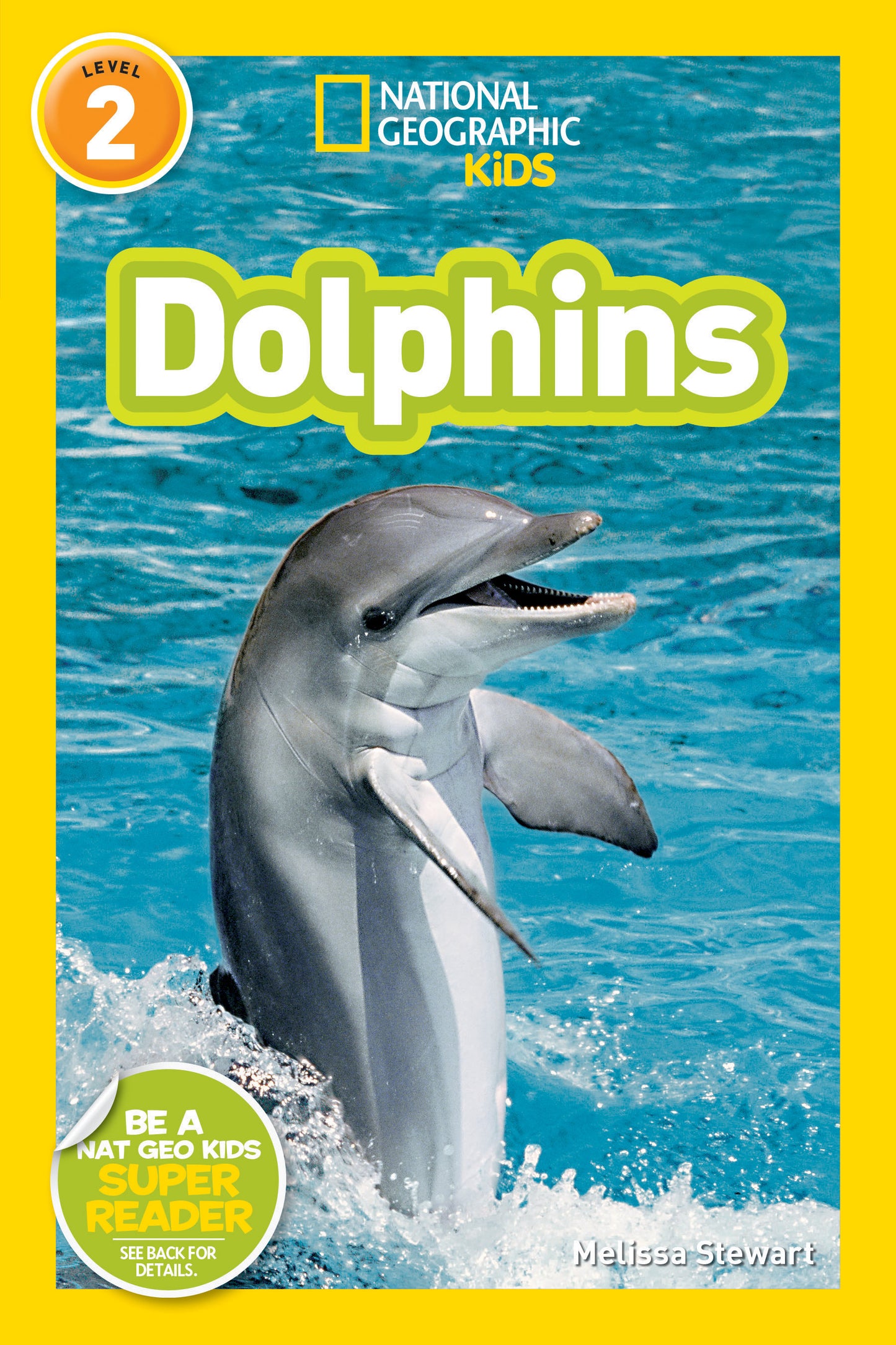 Smiling dolphin leaping out of blue ocean water on book cover