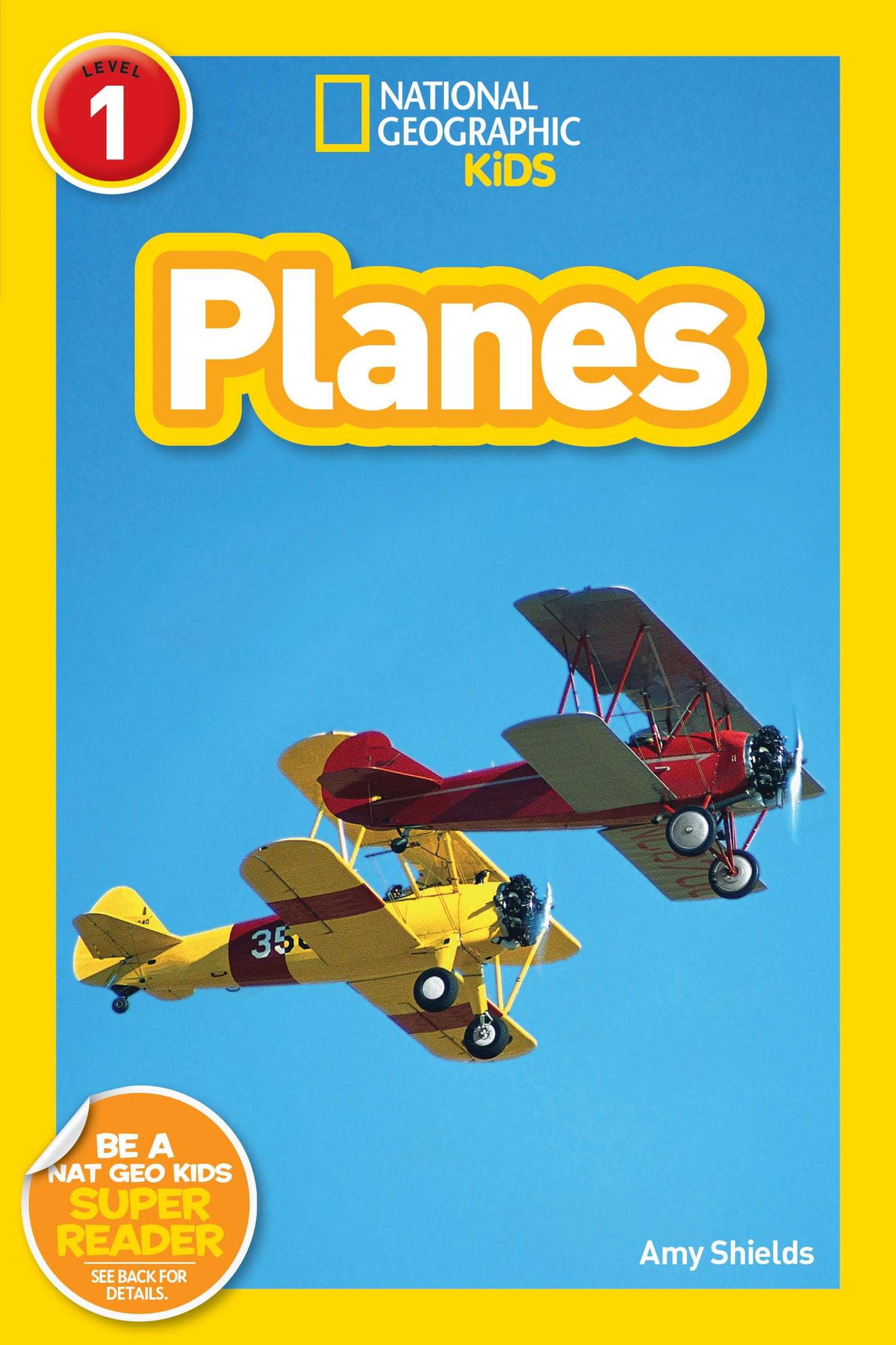 Children’s book cover with two colorful vintage planes in flight