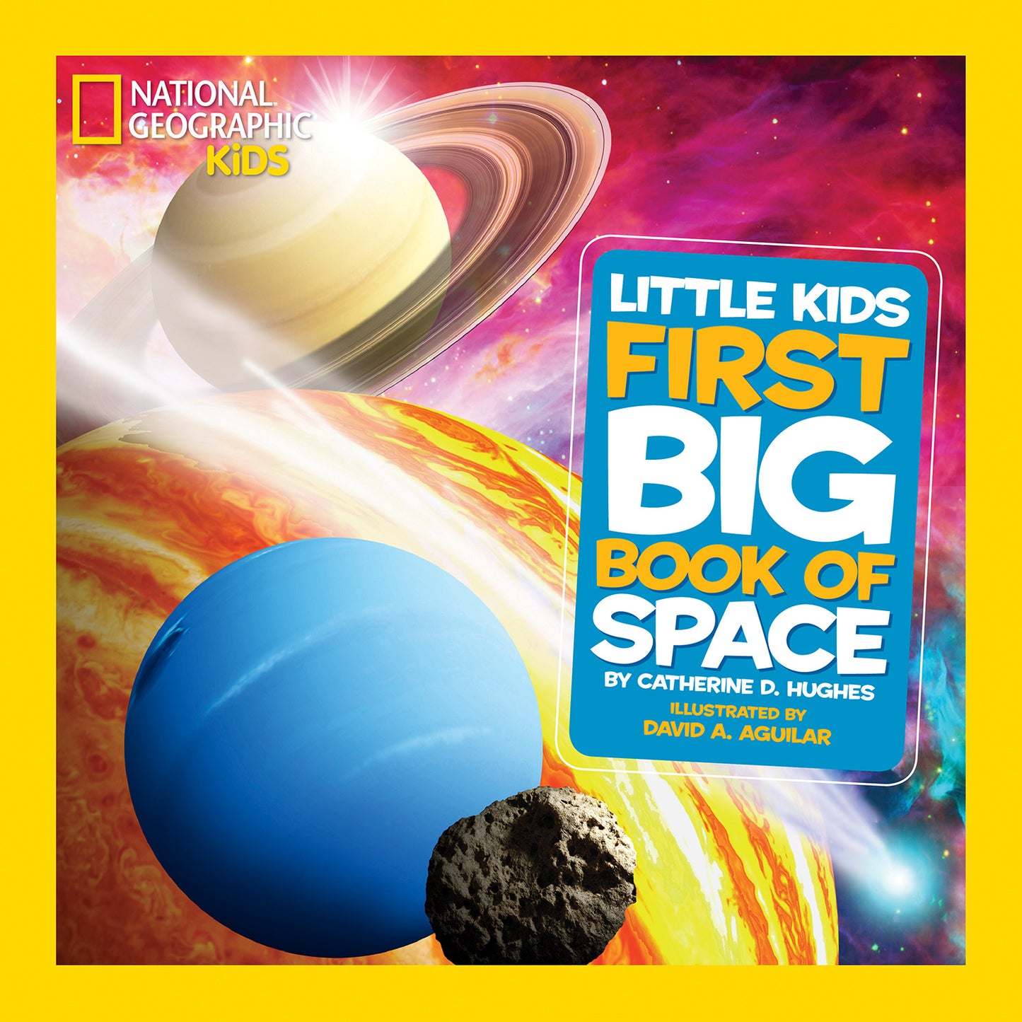 Colorful children's space book cover with planets and stars