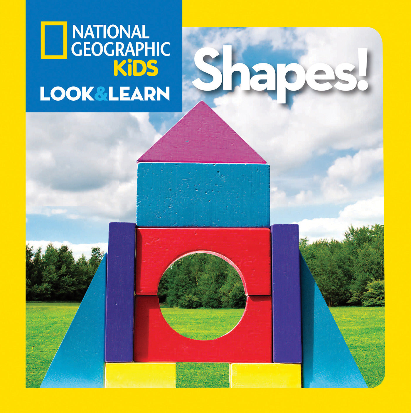 Colorful board book cover showing geometric shapes forming a rocket.