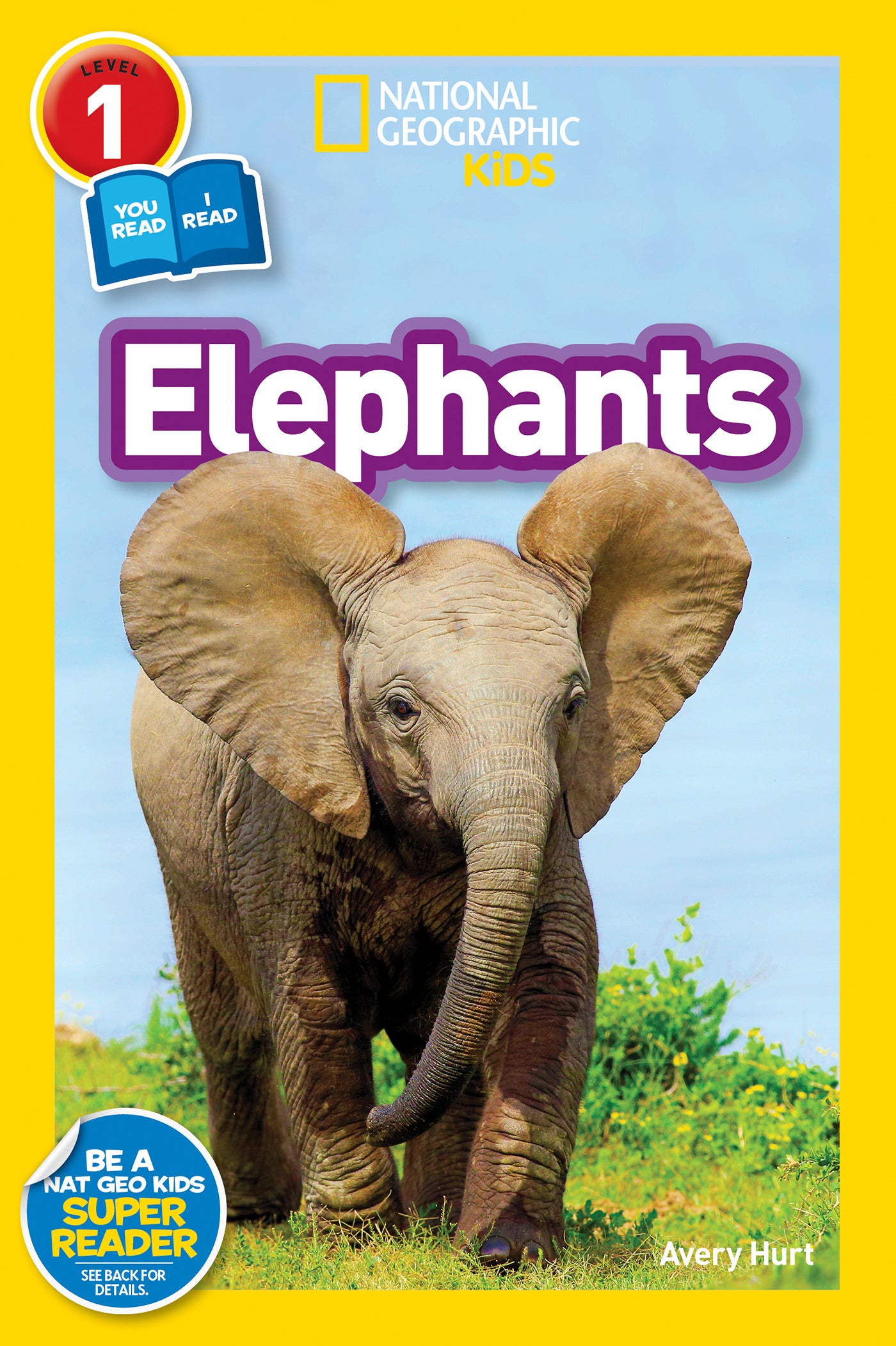 Children’s book cover featuring a young elephant against a grassy background