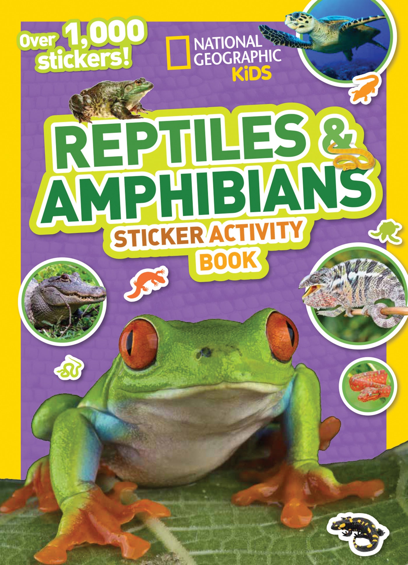Colorful National Geographic Kids sticker activity book featuring reptiles and amphibians with over 1,000 stickers.
