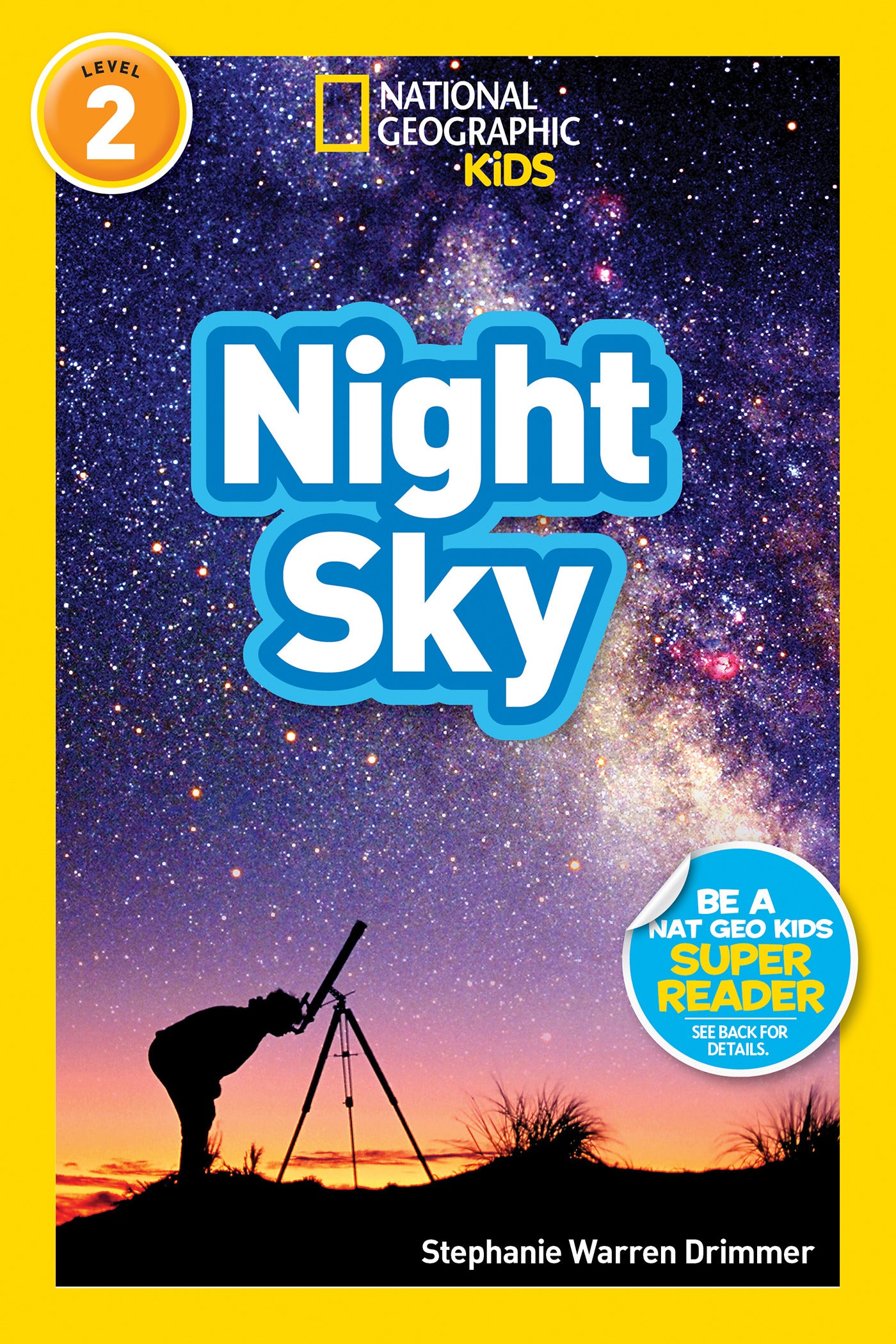 Children's book cover showing a child using a telescope under a star-filled night sky.