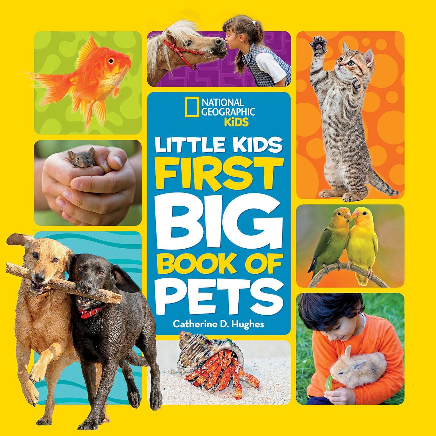 Colorful children's book cover showing pets like dogs, cats, and birds