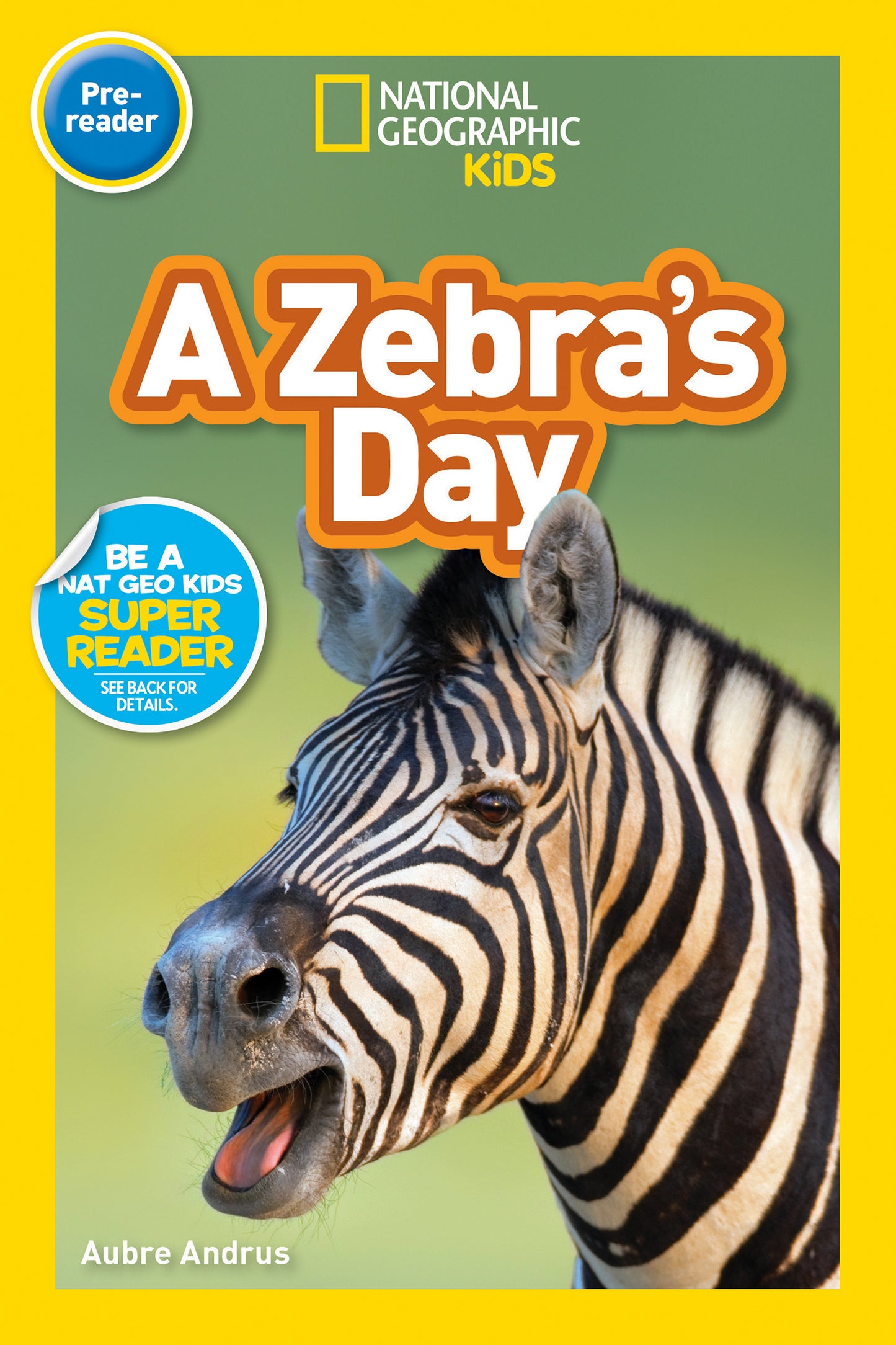 Children's educational zebra picture book cover with zebra close-up