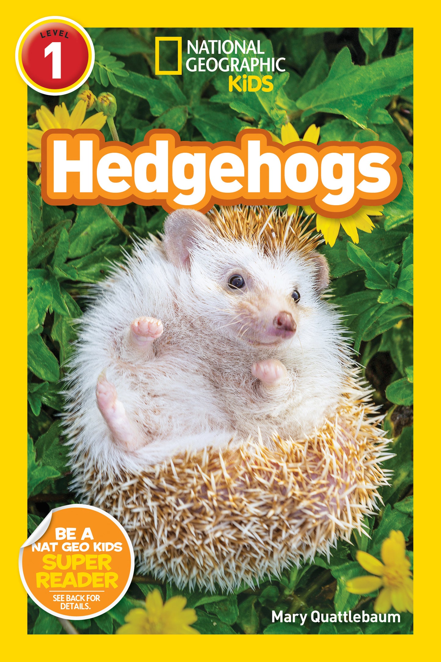 Cover of National Geographic Kids book featuring a curled-up hedgehog in grass.