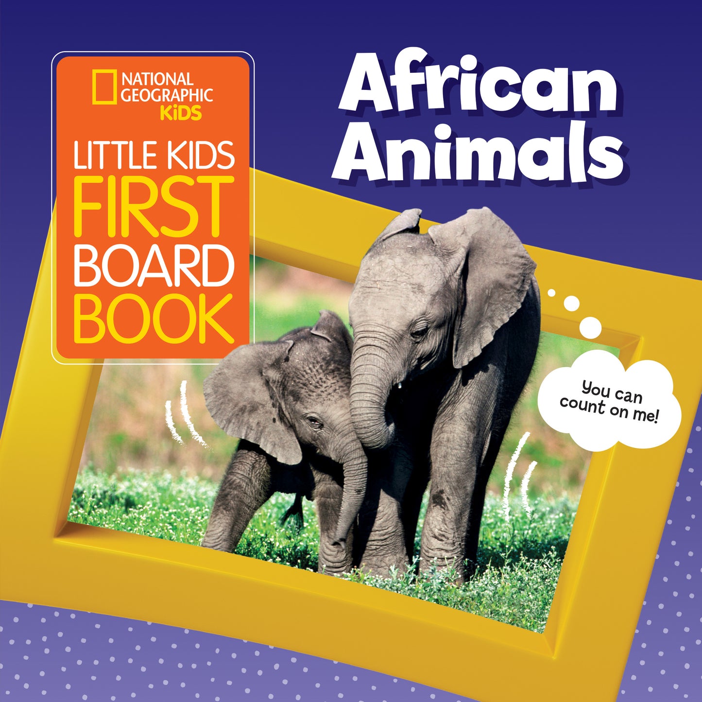 Board book cover showing two baby elephants with the title African Animals