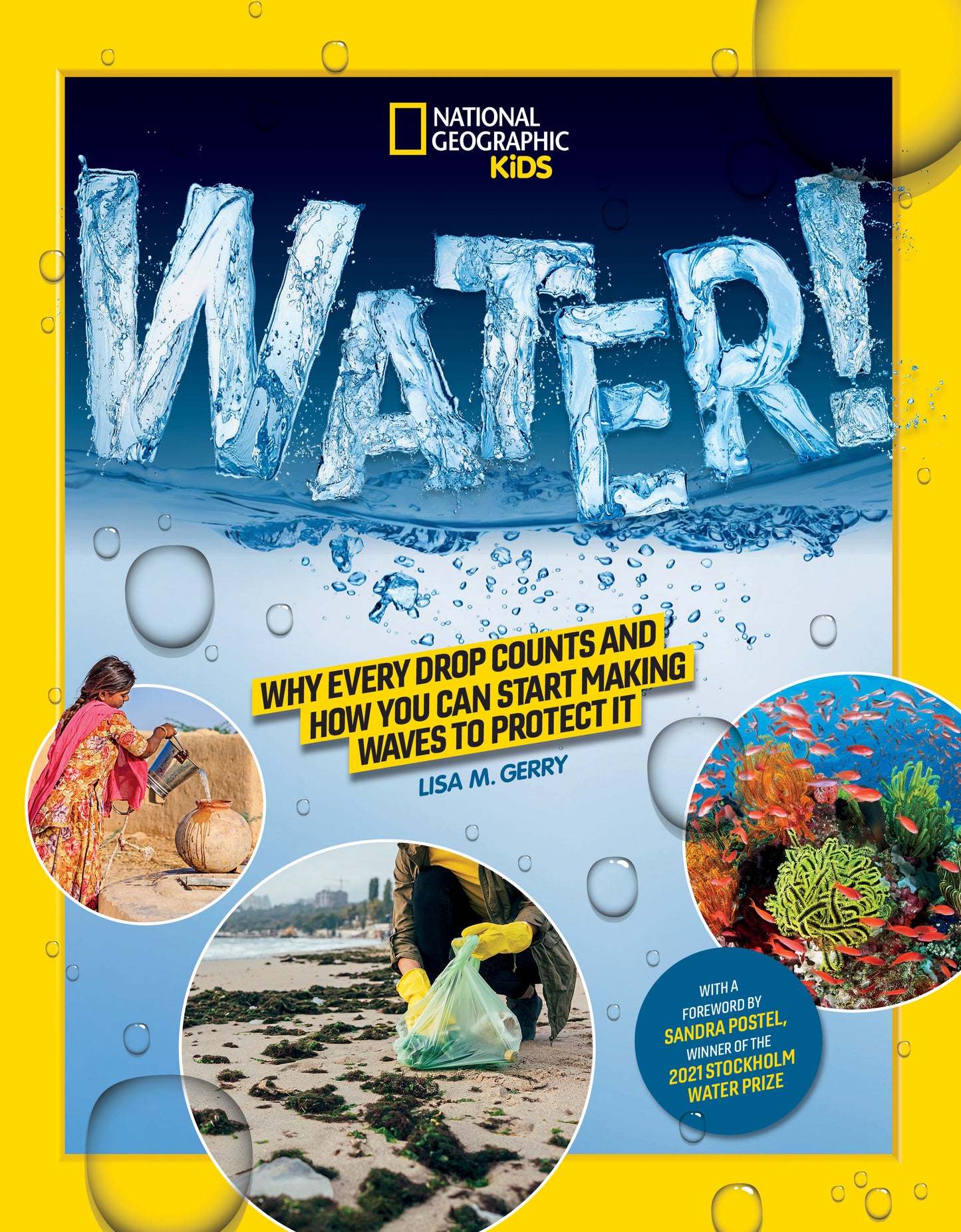 Cover of National Geographic Kids WATER! book with images of people and oceans