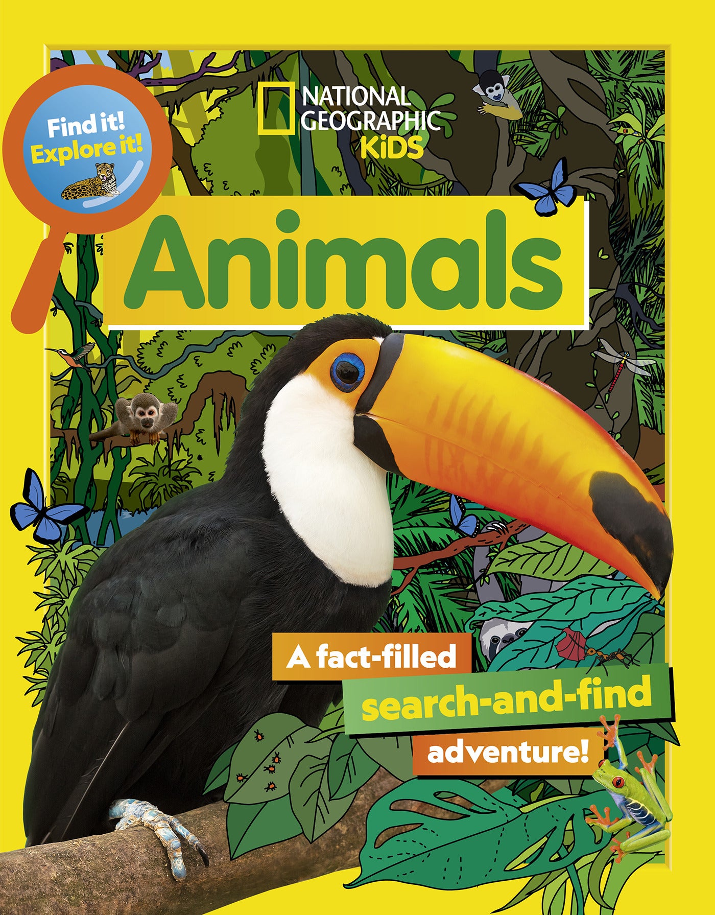 Colorful toucan on National Geographic Kids animal activity book cover