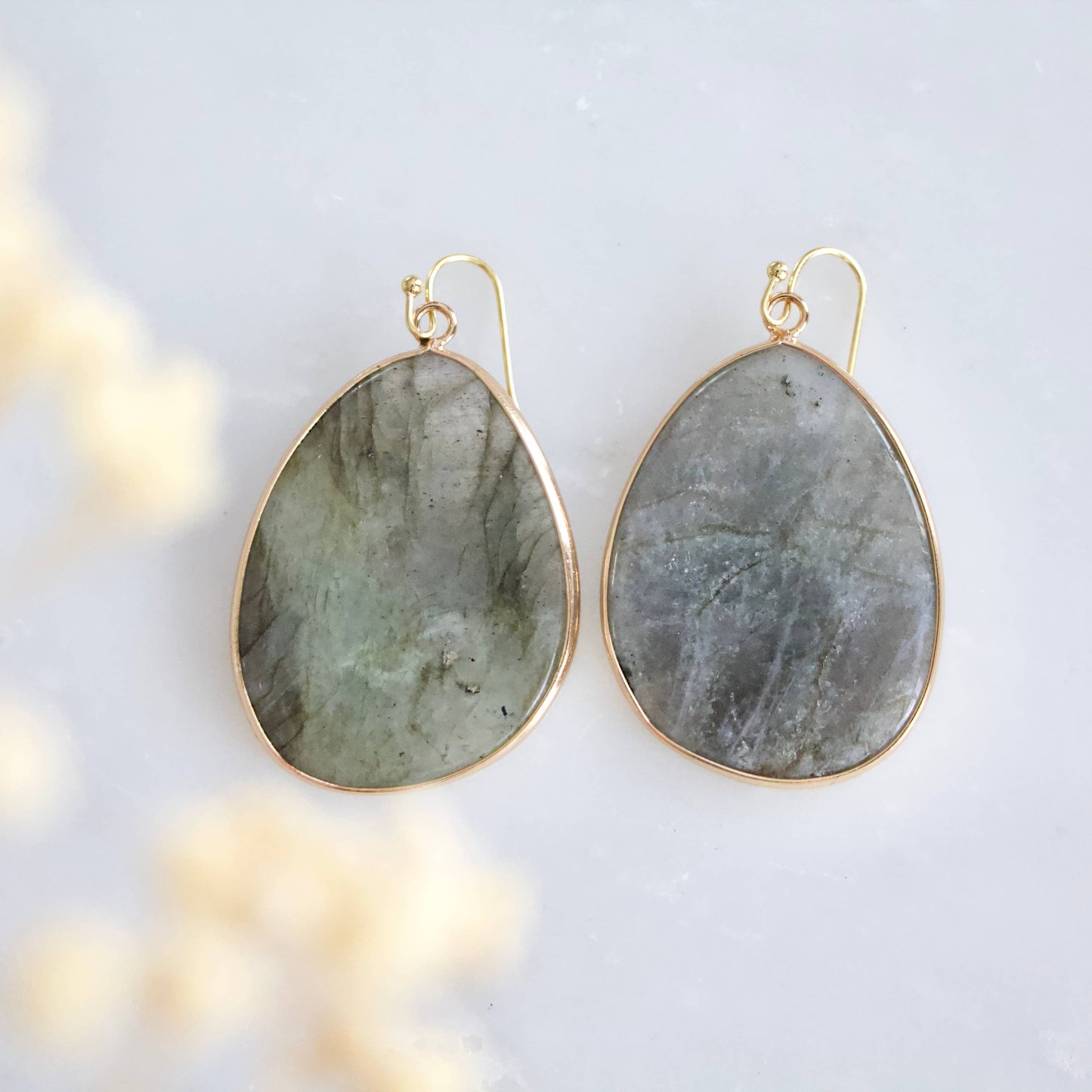 Slab Earrings - Quartz, Amazonite: Labradorite
