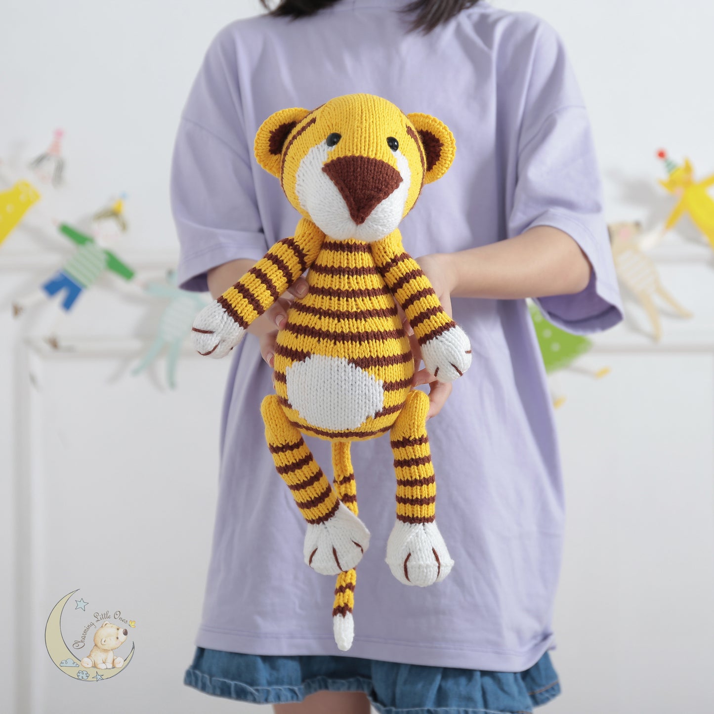 Knitted Stuffed Tiger - Handmade 14"
