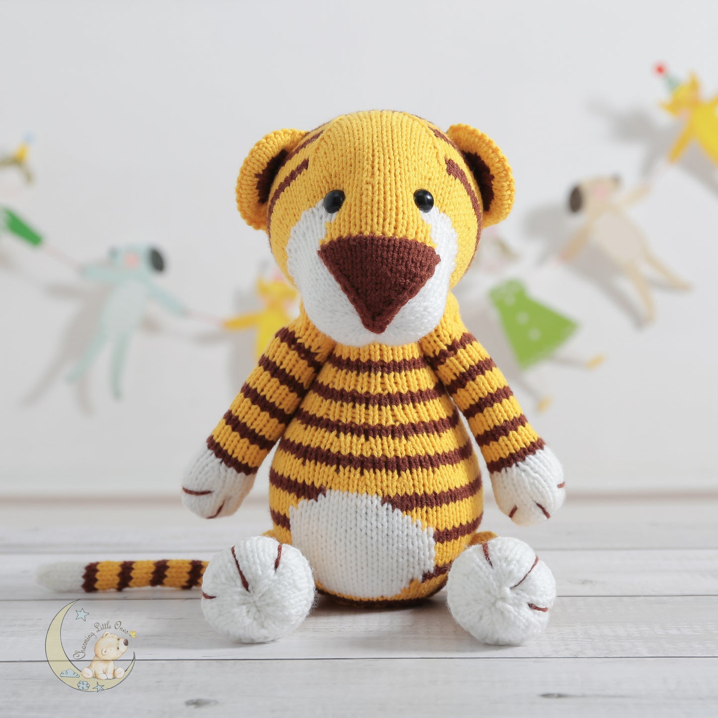 Knitted Stuffed Tiger - Handmade 14"