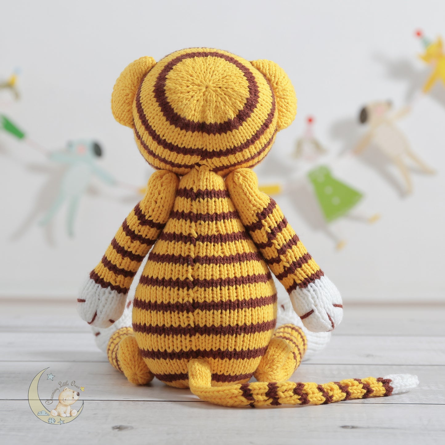 Knitted Stuffed Tiger - Handmade 14"
