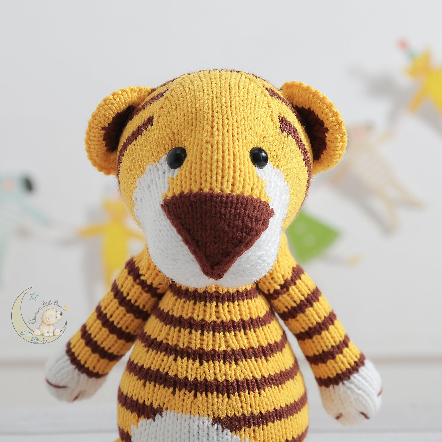 Knitted Stuffed Tiger - Handmade 14"