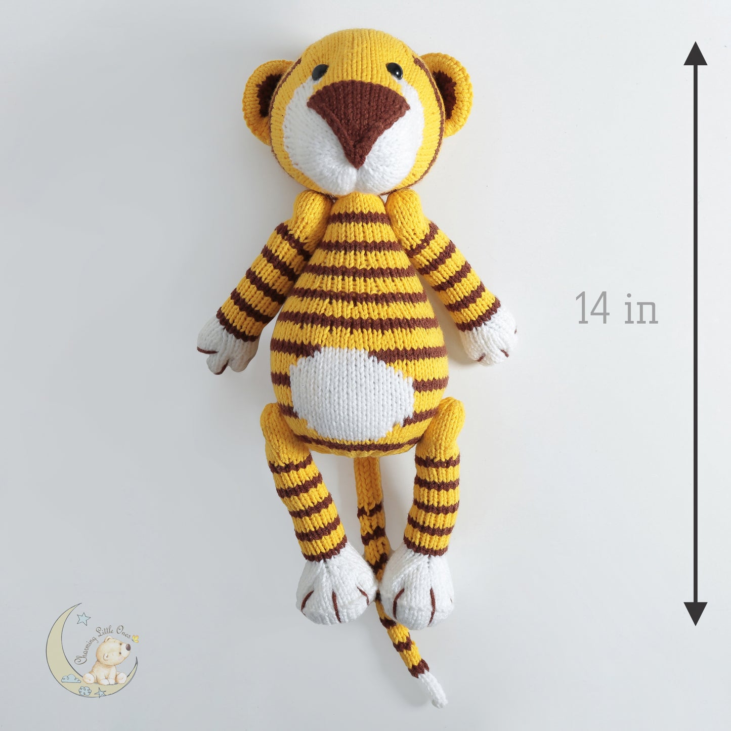 Knitted Stuffed Tiger - Handmade 14"