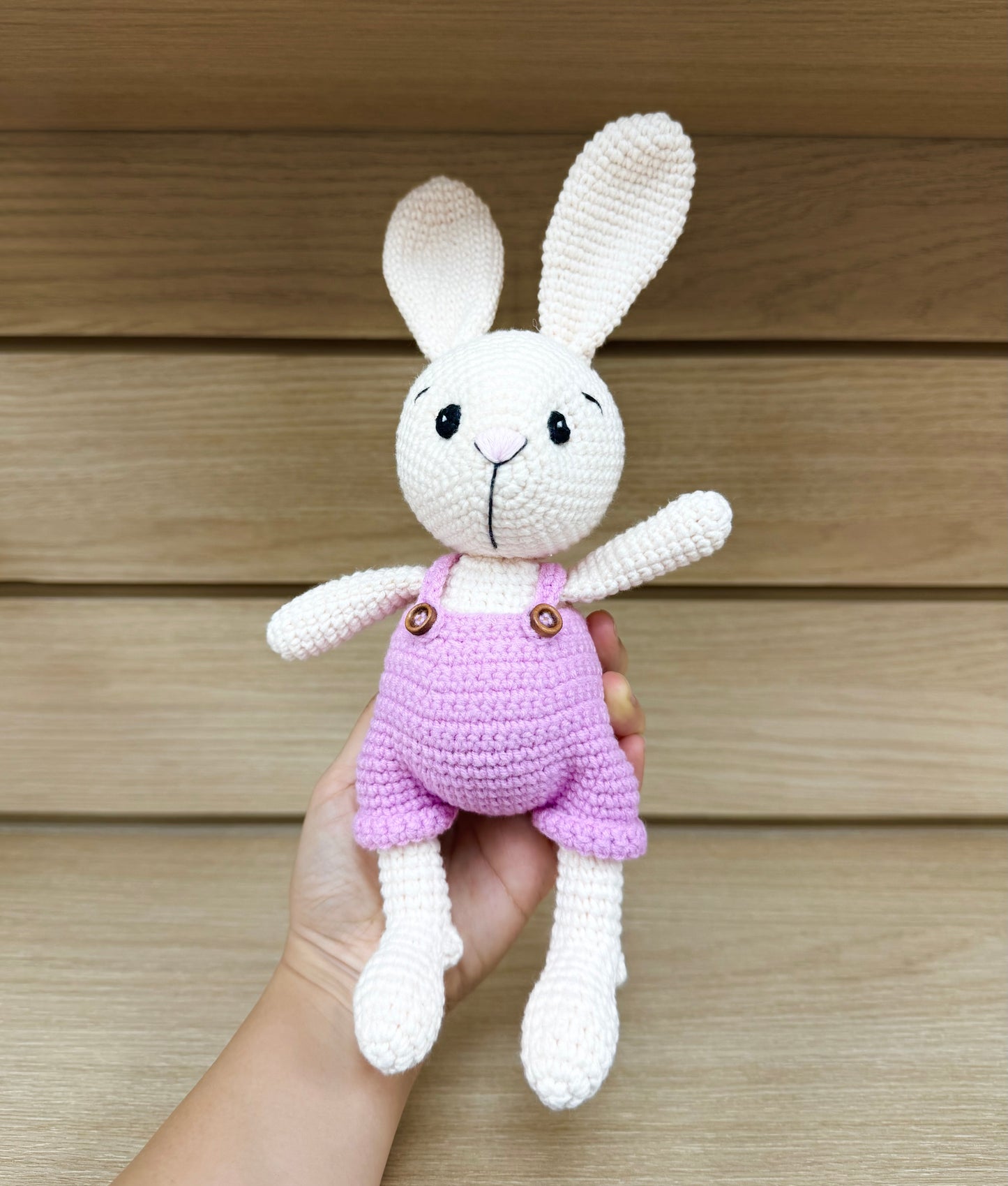 Crochet Rabbit Wearing Overalls - Handmade 9"
