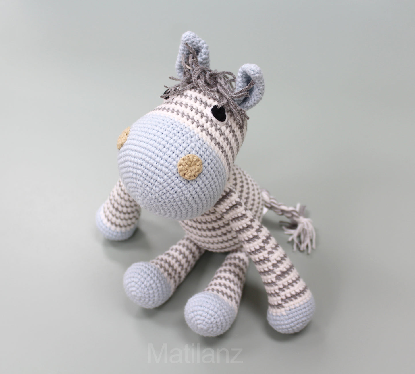Zebra Plush - Handmade Crochet Horse - Gray & Blue - 11''