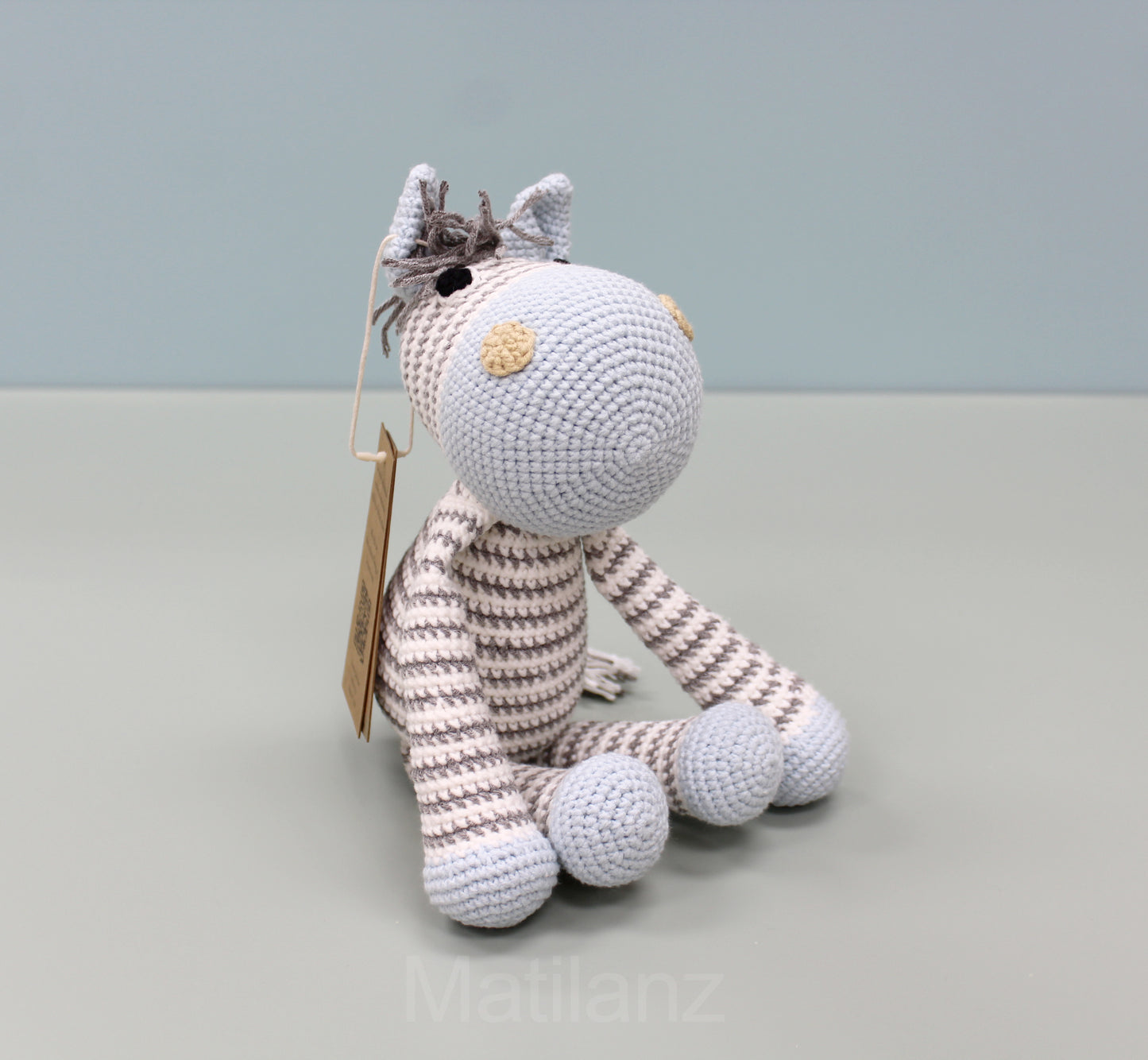 Zebra Plush - Handmade Crochet Horse - Gray & Blue - 11''
