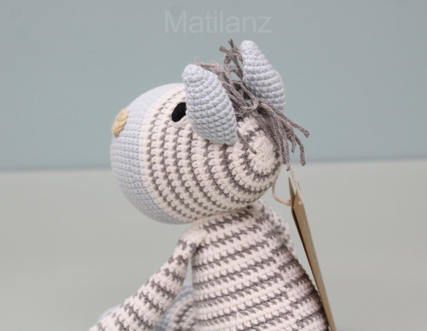 Zebra Plush - Handmade Crochet Horse - Gray & Blue - 11''