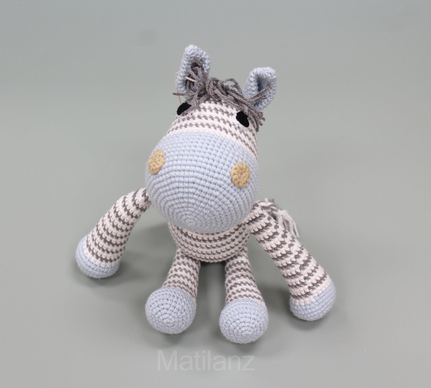 Zebra Plush - Handmade Crochet Horse - Gray & Blue - 11''