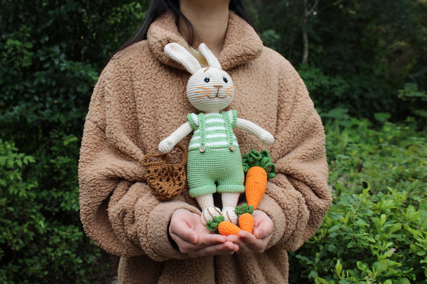 Handmade Crochet Easter Bunny with Carrot Basket - 11"