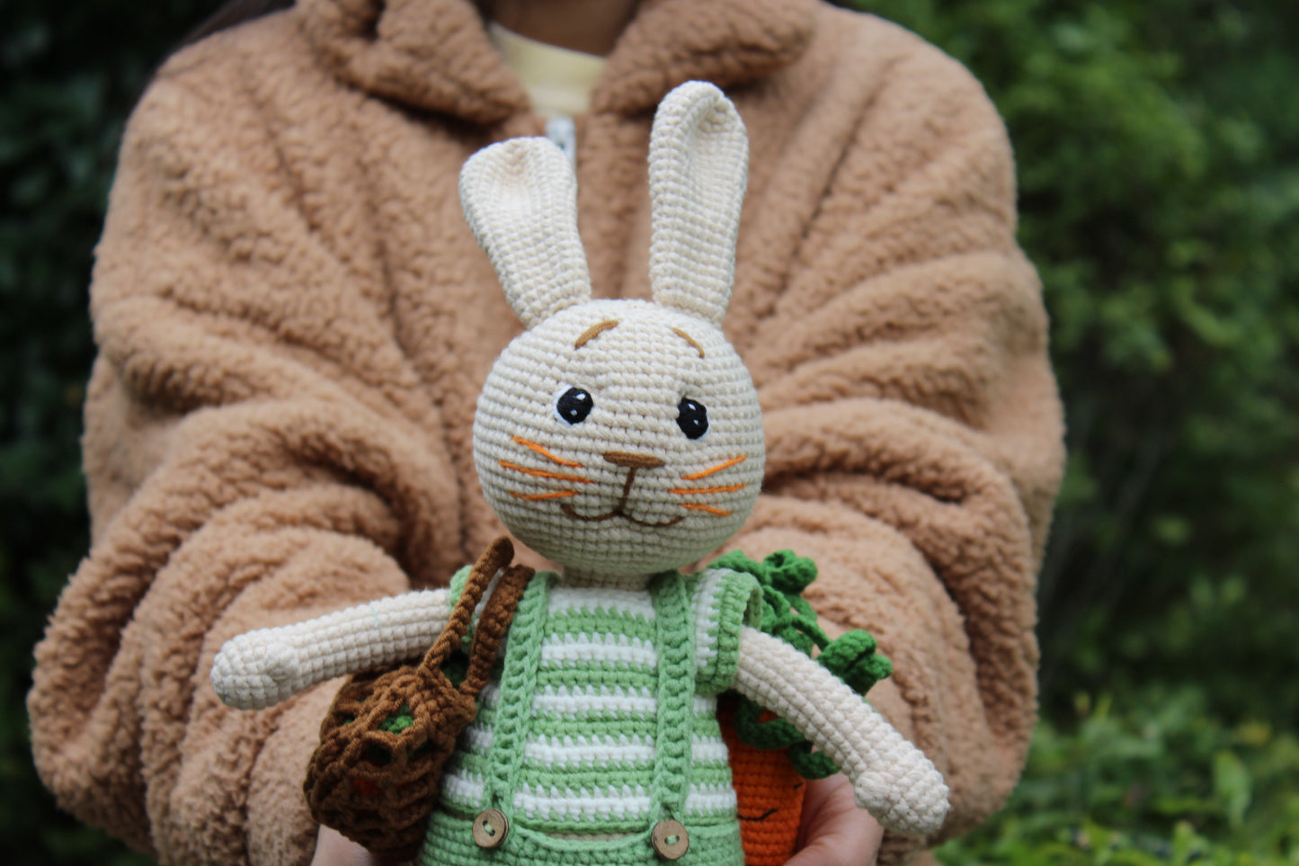 Handmade Crochet Easter Bunny with Carrot Basket - 11"