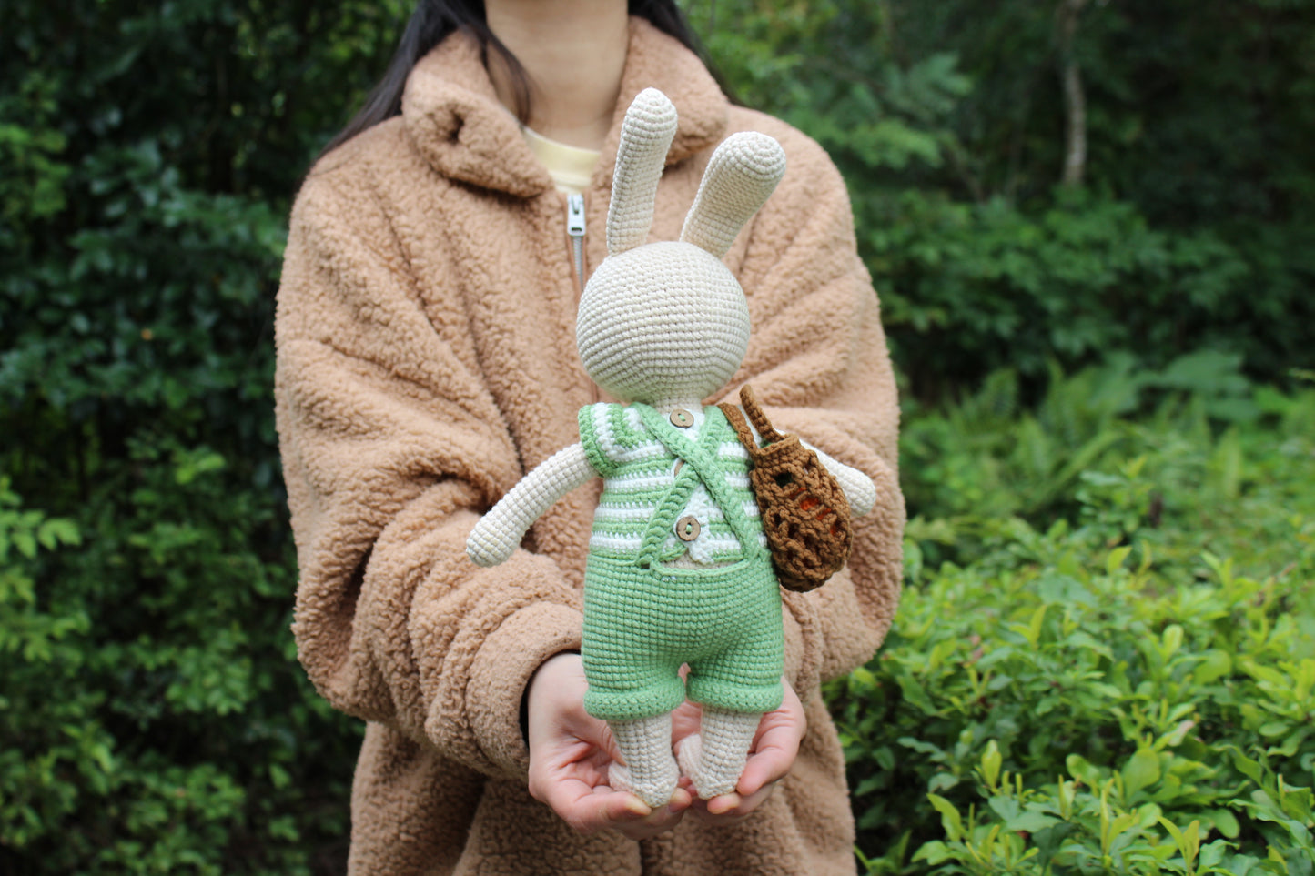 Handmade Crochet Easter Bunny with Carrot Basket - 11"
