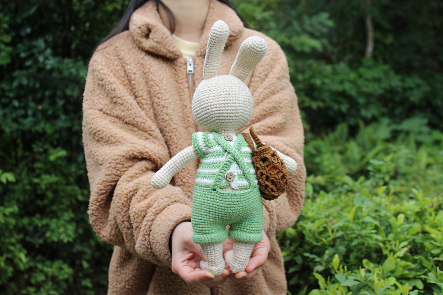 Handmade Crochet Easter Bunny with Carrot Basket - 11"