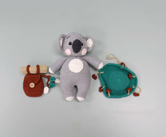 Handmade Crochet Koala Plush with Hat and Backpack