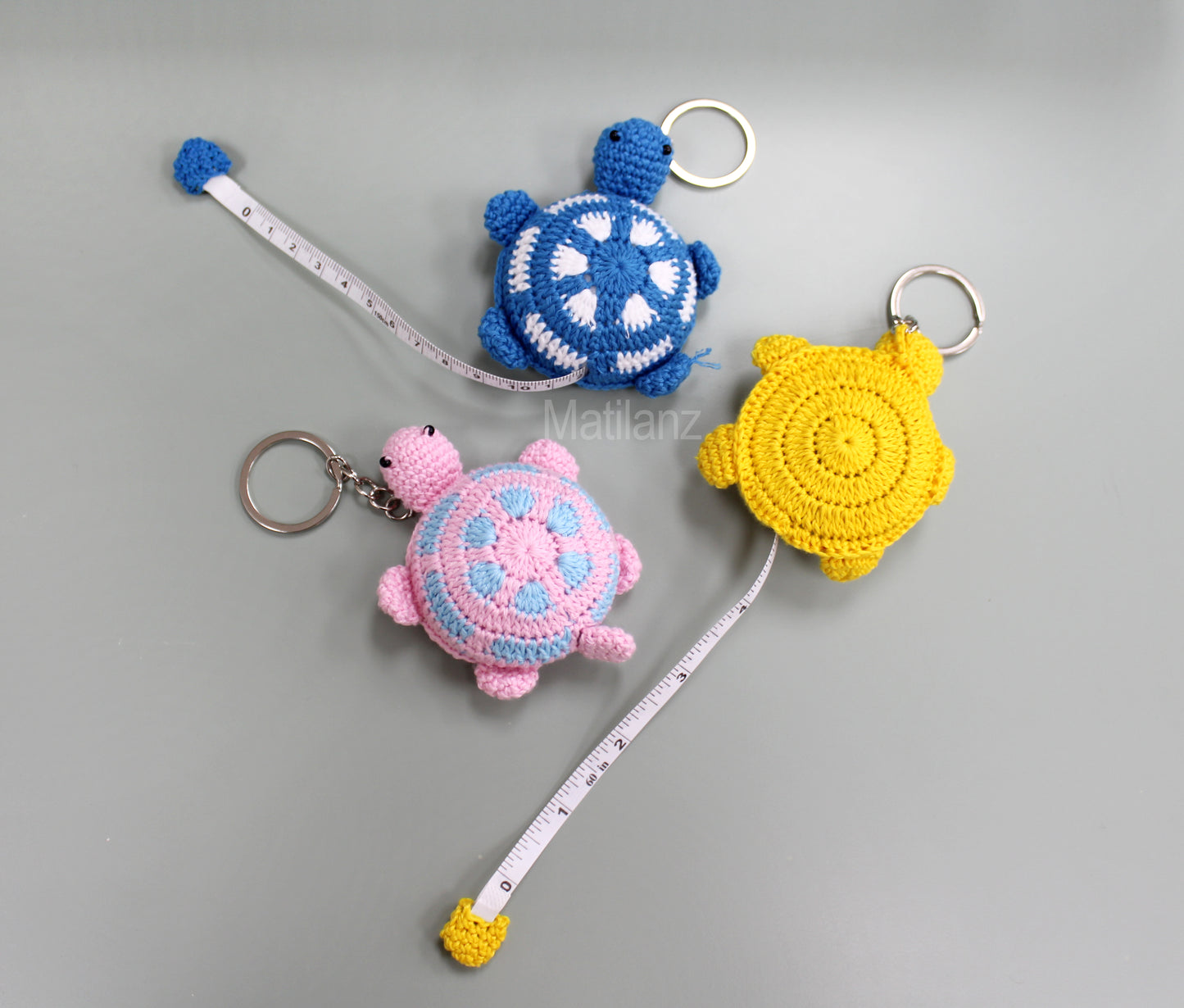 Turtle Keychain with Retractable Dual Sided Measure Tape