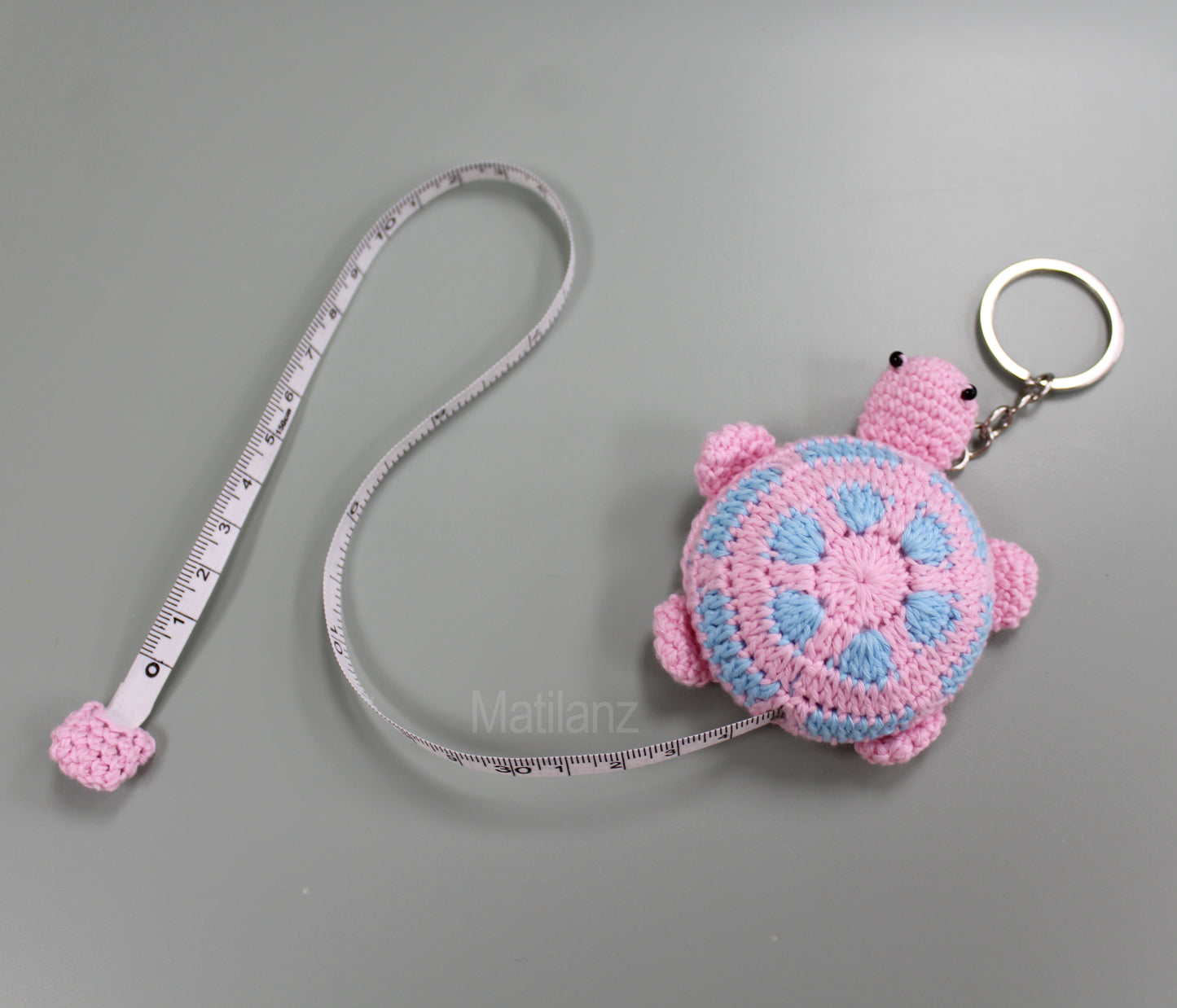 Turtle Keychain with Retractable Dual Sided Measure Tape