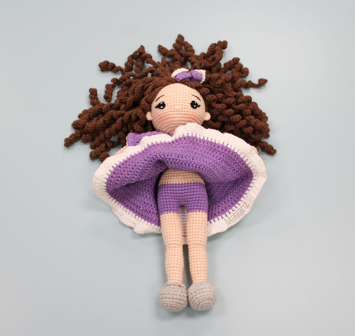 Muñeca de crochet hecha a pedido, muñeca hecha a mano, vestido rosa morado, regalo para niños, regalo de primer cumpleaños, regalo de muñeca suave, regalo personalizado