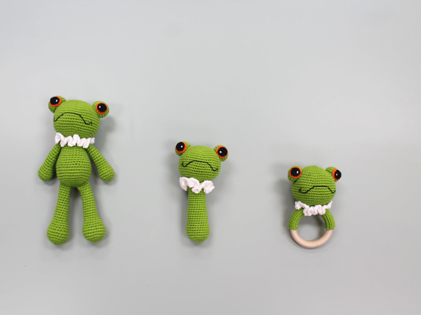 Frog Baby Toy Set – Handmade Crochet 3-Piece Sensory Gift for Newborns & Toddlers