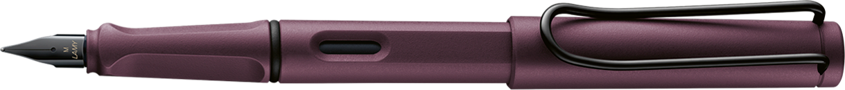 Burgundy fountain pen with an extra fine nib, featuring a sleek design and black accents.