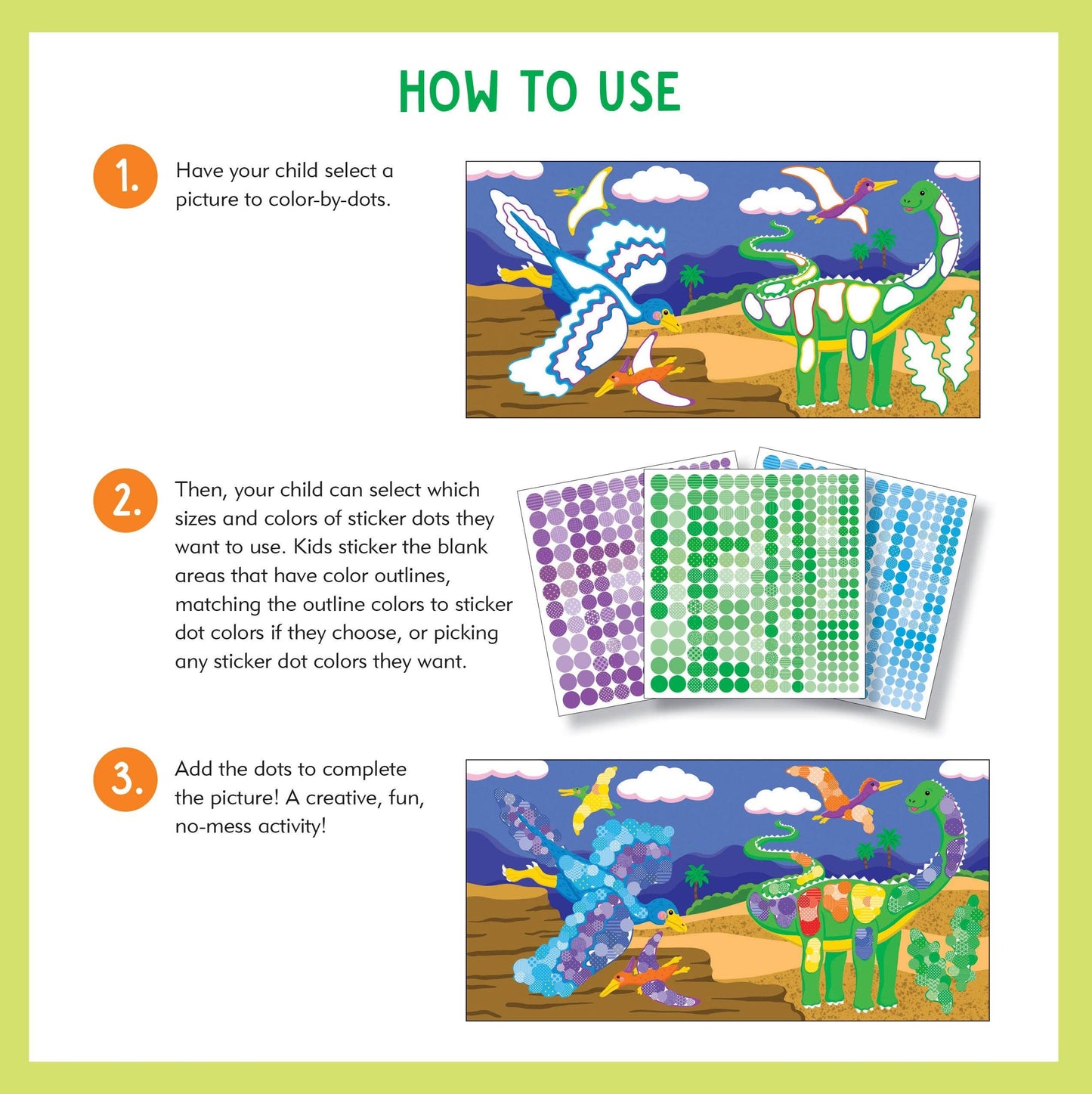 Color-By-Dots Sticker Book – Dinosaurs | Unique Gifts, Mess-Free Craft for Kids