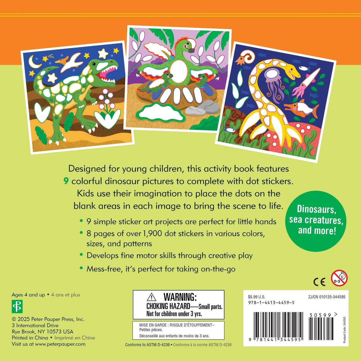 Color-By-Dots Sticker Book – Dinosaurs | Unique Gifts, Mess-Free Craft for Kids