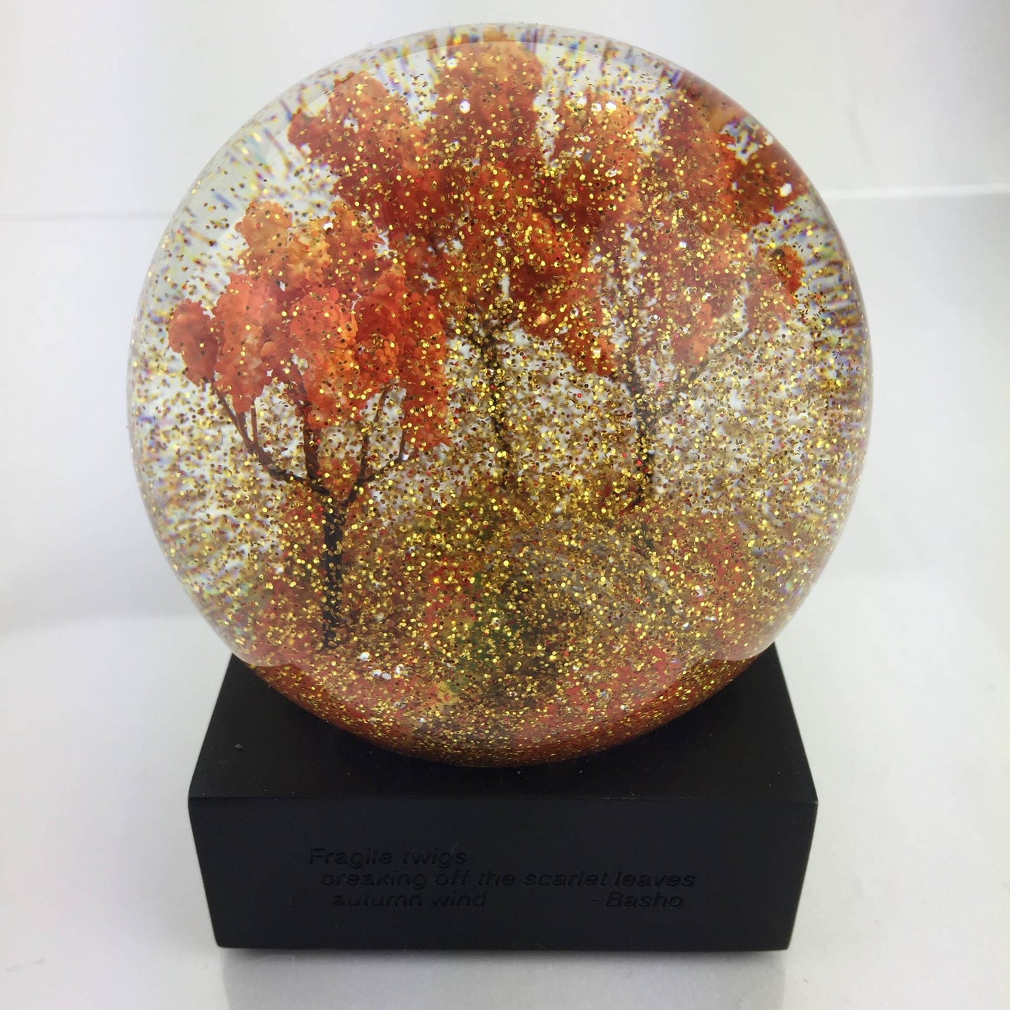 Autumn Snow Globe with Scarlet Leaf Scene – Black Base | Unique Gifts, Birthday Gift for Wife