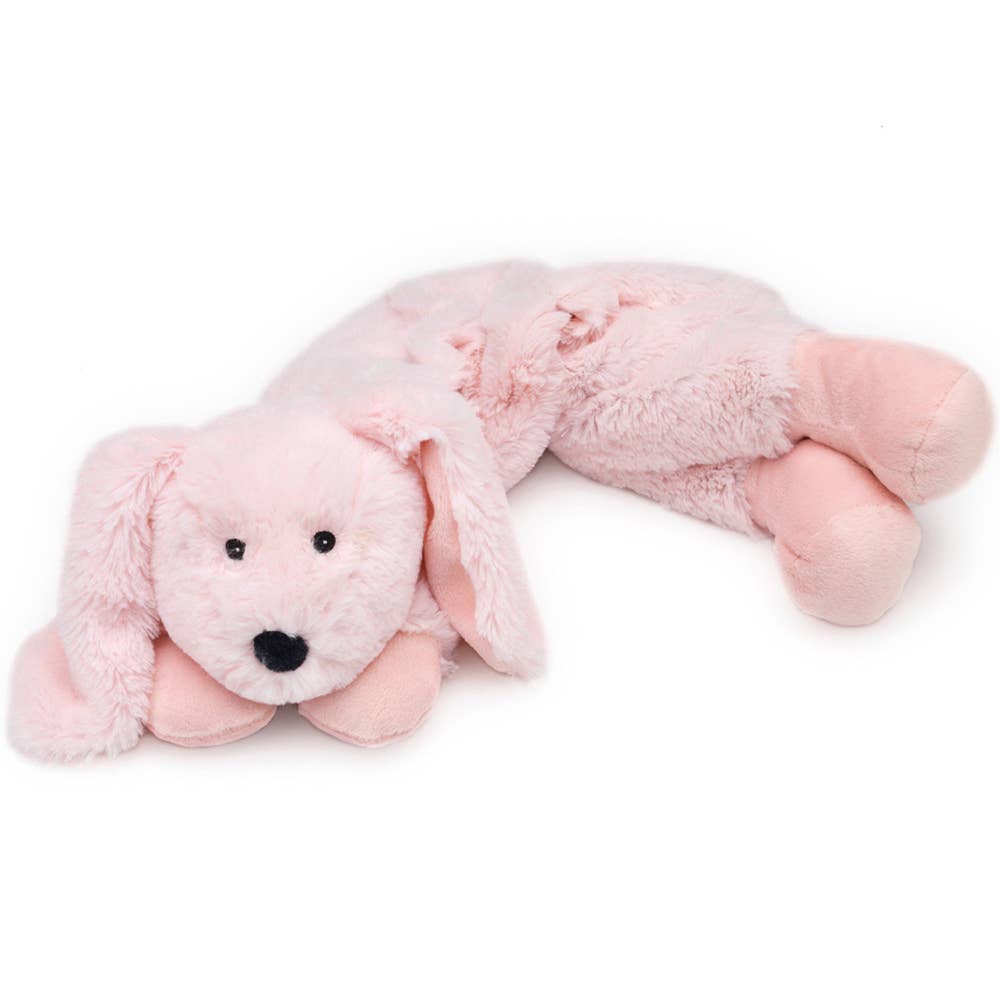 Soft pink plush bunny neck wrap with floppy ears and a cozy texture