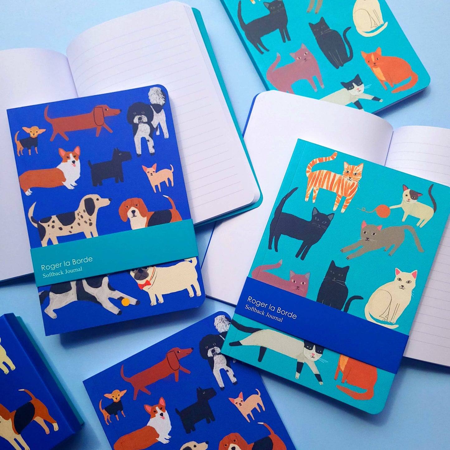A5 softback journal with colorful cat illustrations on a teal cover, perfect for cat lovers.