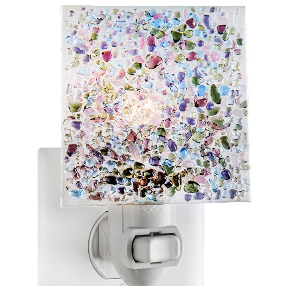 Fused Glass Night Light with Multicolor Chips – Iridescent Panel | Unique Gifts, Birthday Gifts for Her