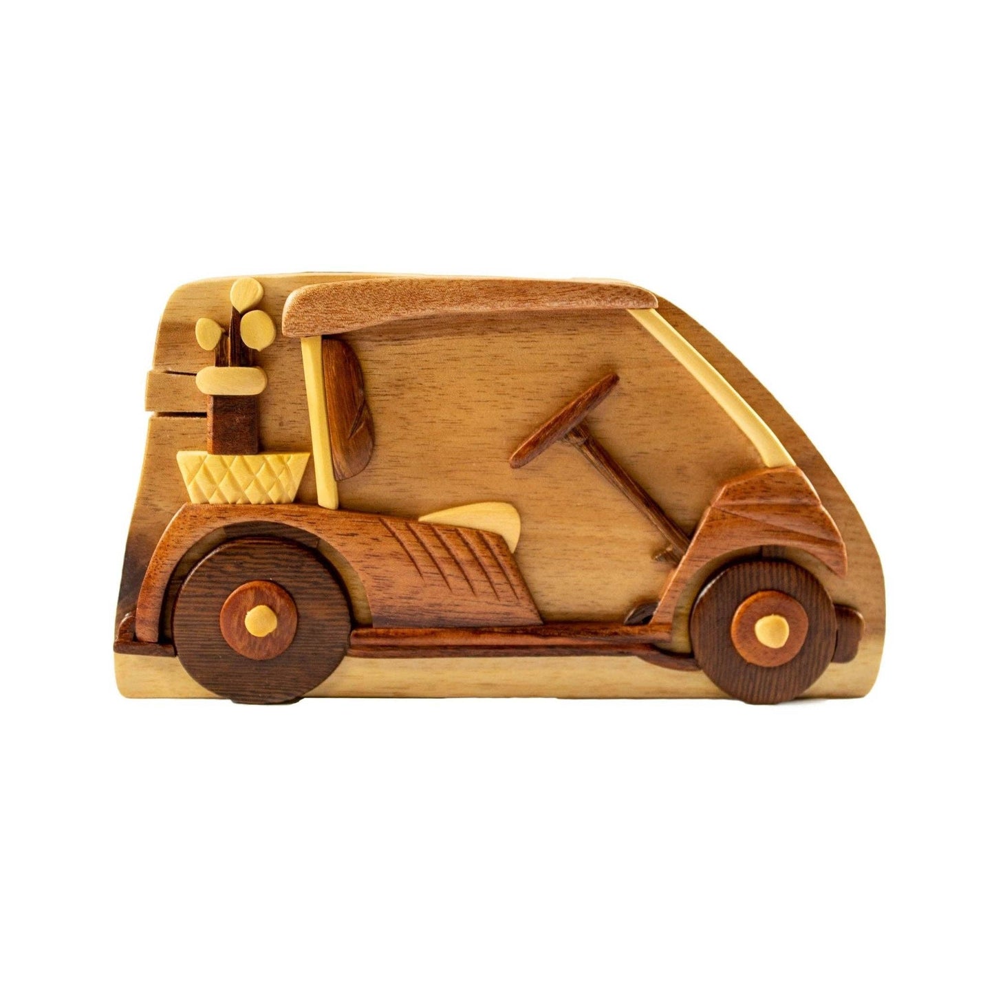 Hand-Carved Wooden Gift Box – Golf Cart Design | Unique Gifts for Him, Keepsake Box