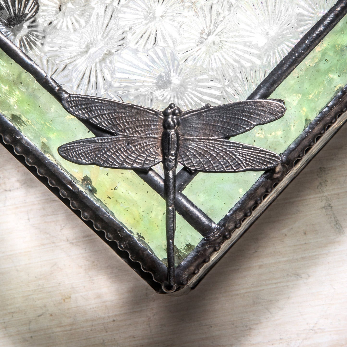 Stained Glass Dragonfly Keepsake Box – Green & Iridescent | Unique Gifts, Birthday Gifts for Her