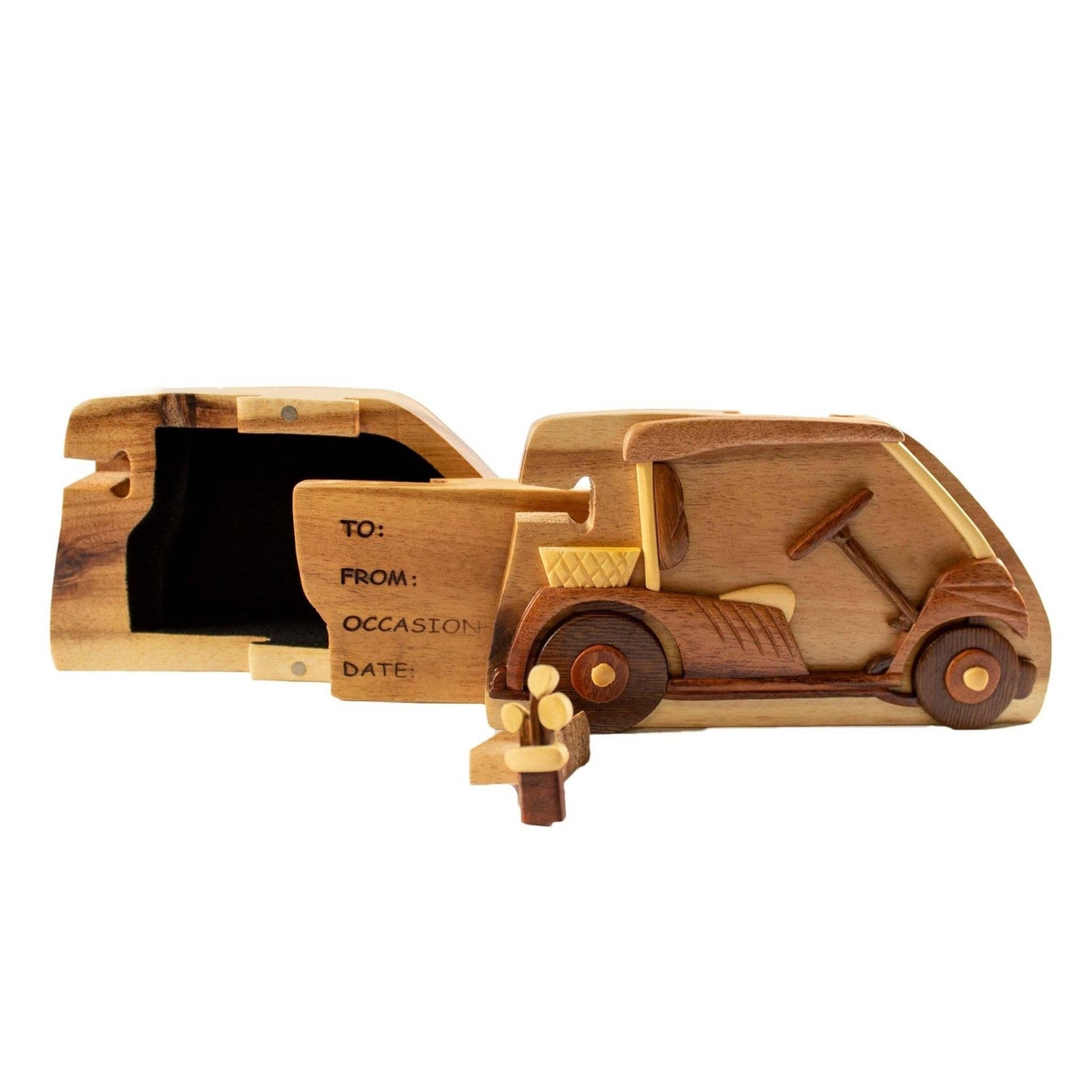 Hand-Carved Wooden Gift Box – Golf Cart Design | Unique Gifts for Him, Keepsake Box