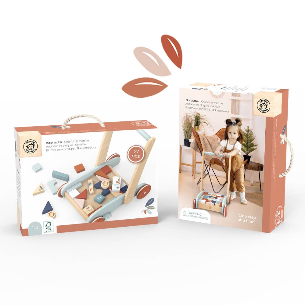 Wooden Baby Block Walker with Safety Brake – Multicolor | Unique Gifts, Toddler Toy