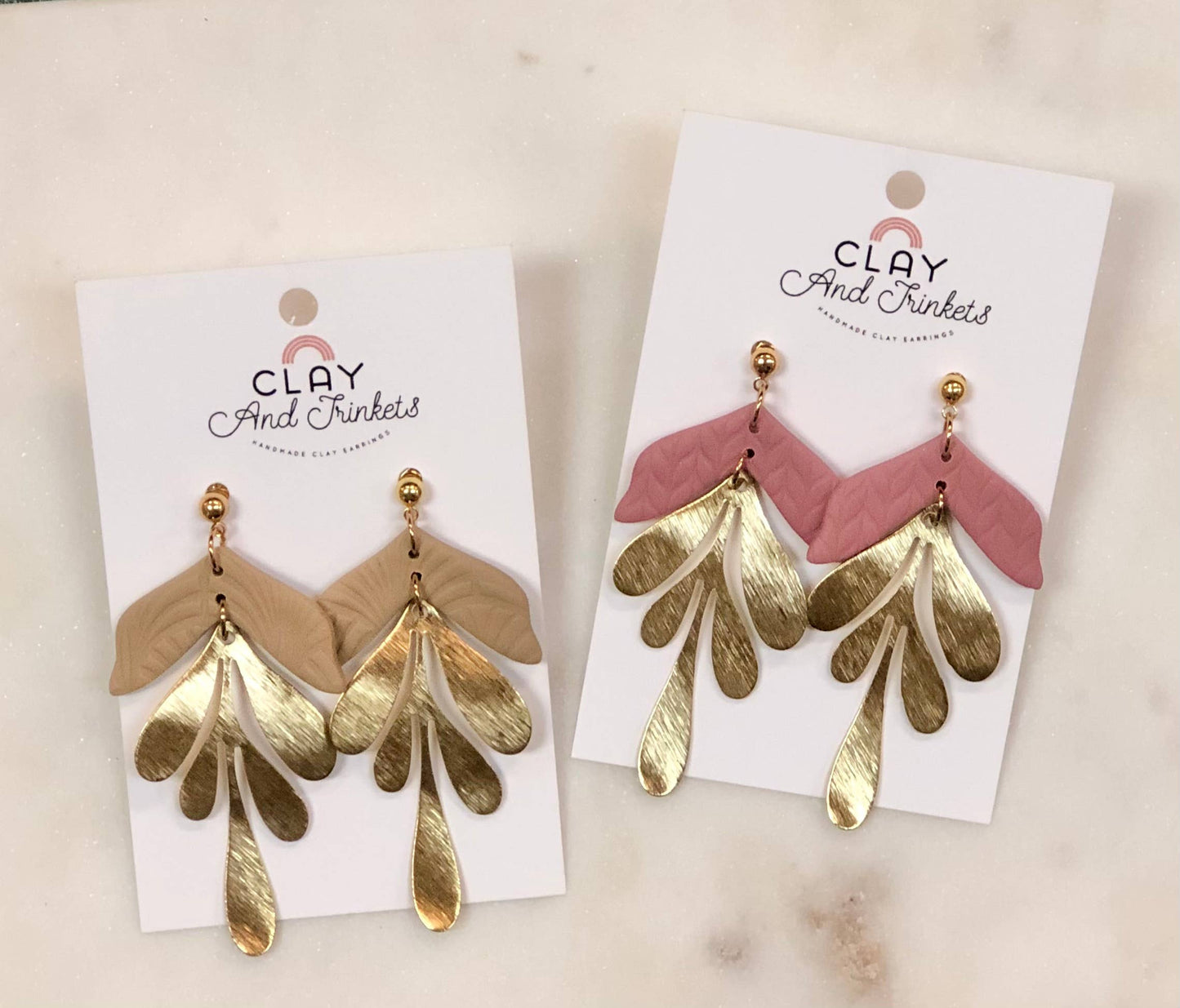 Clay Dangle Earrings with Gold Leaf Drops – Rachel Mushroom | Unique Gifts, Gifts for Her