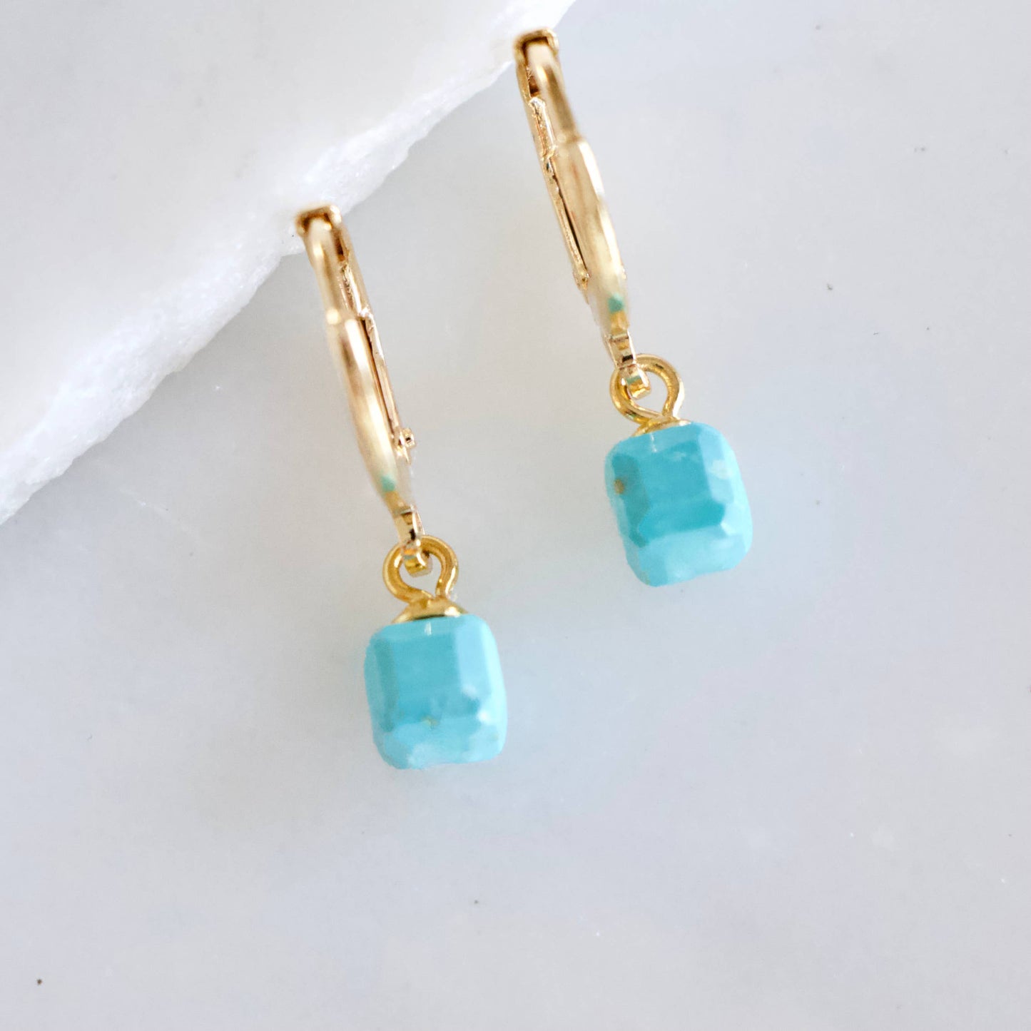Turquoise Square Drop Huggie Hoop Earrings