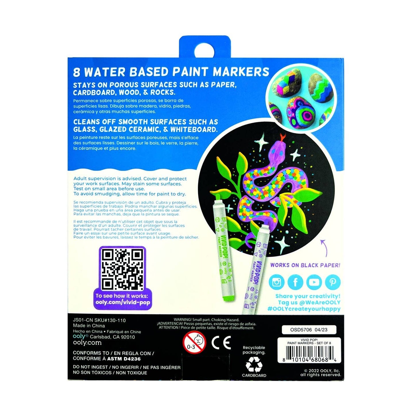 Set of 8 classic color water-based paint markers for creative projects on various surfaces.