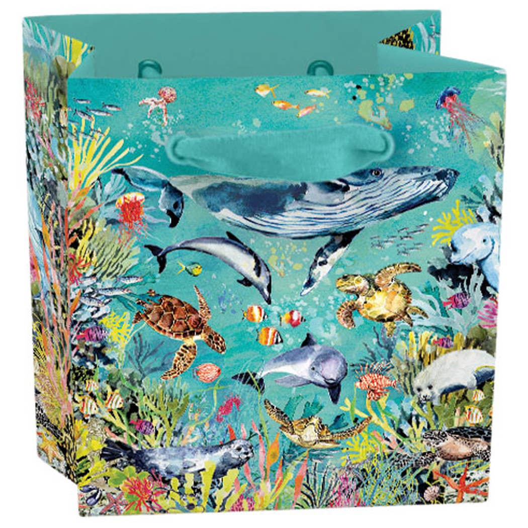 Mini gift bag with ocean animals and colorful coral illustration